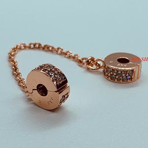 NEW Authentic Pandora Rose Gold SHINING ELEGANCE Safety Chain / Pandora Charms